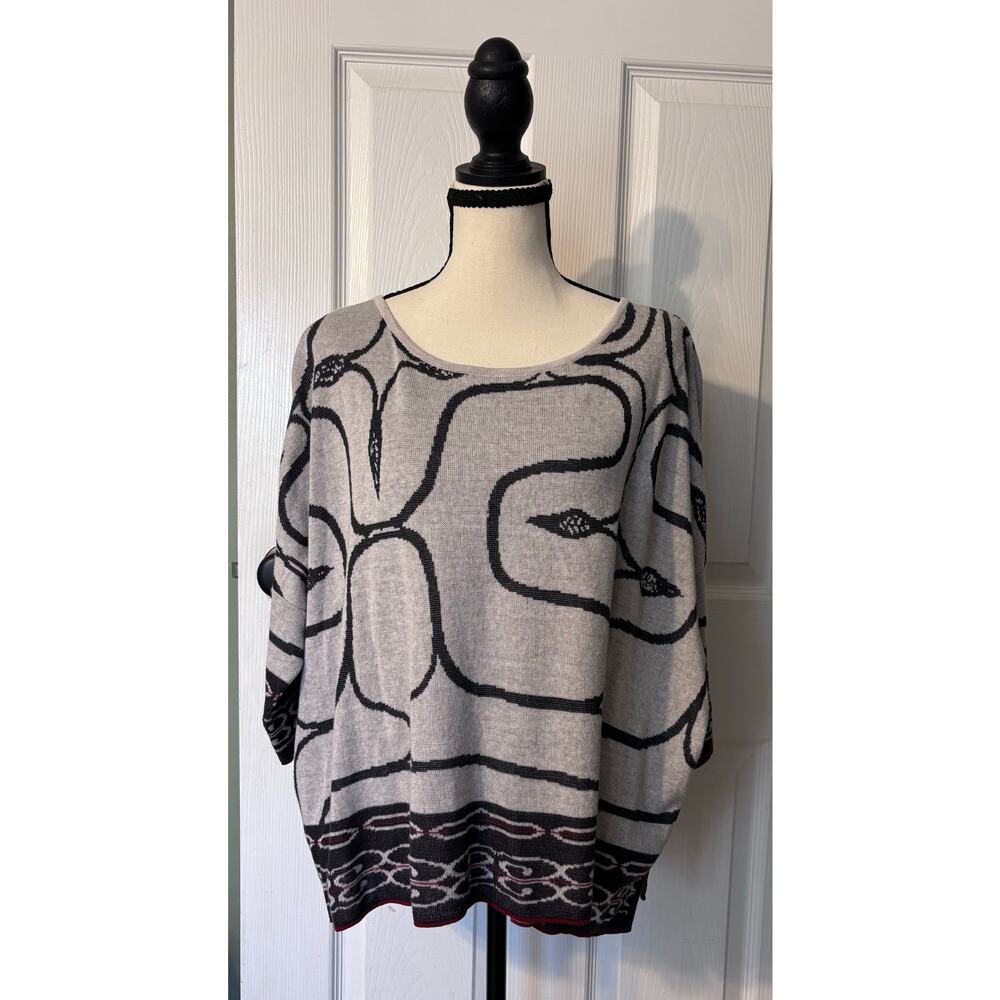 Peruvian Connection Kochi Sweater Women's Medium Large Gray & Black Boxy Fit